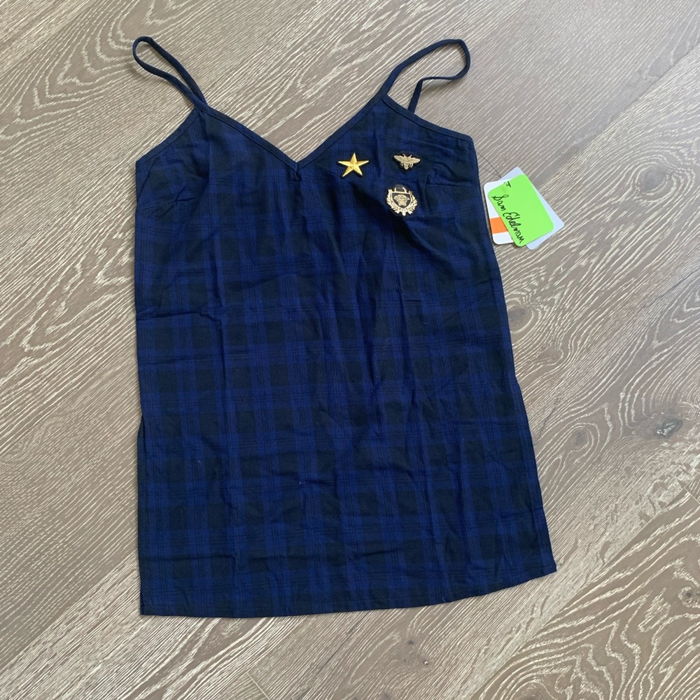 Sam Edelman side slit chemise in navy plaid